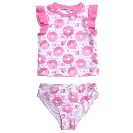 Girls Two Pieces SwimWear AOP Print Kids Swim Suit Pink Swimwear