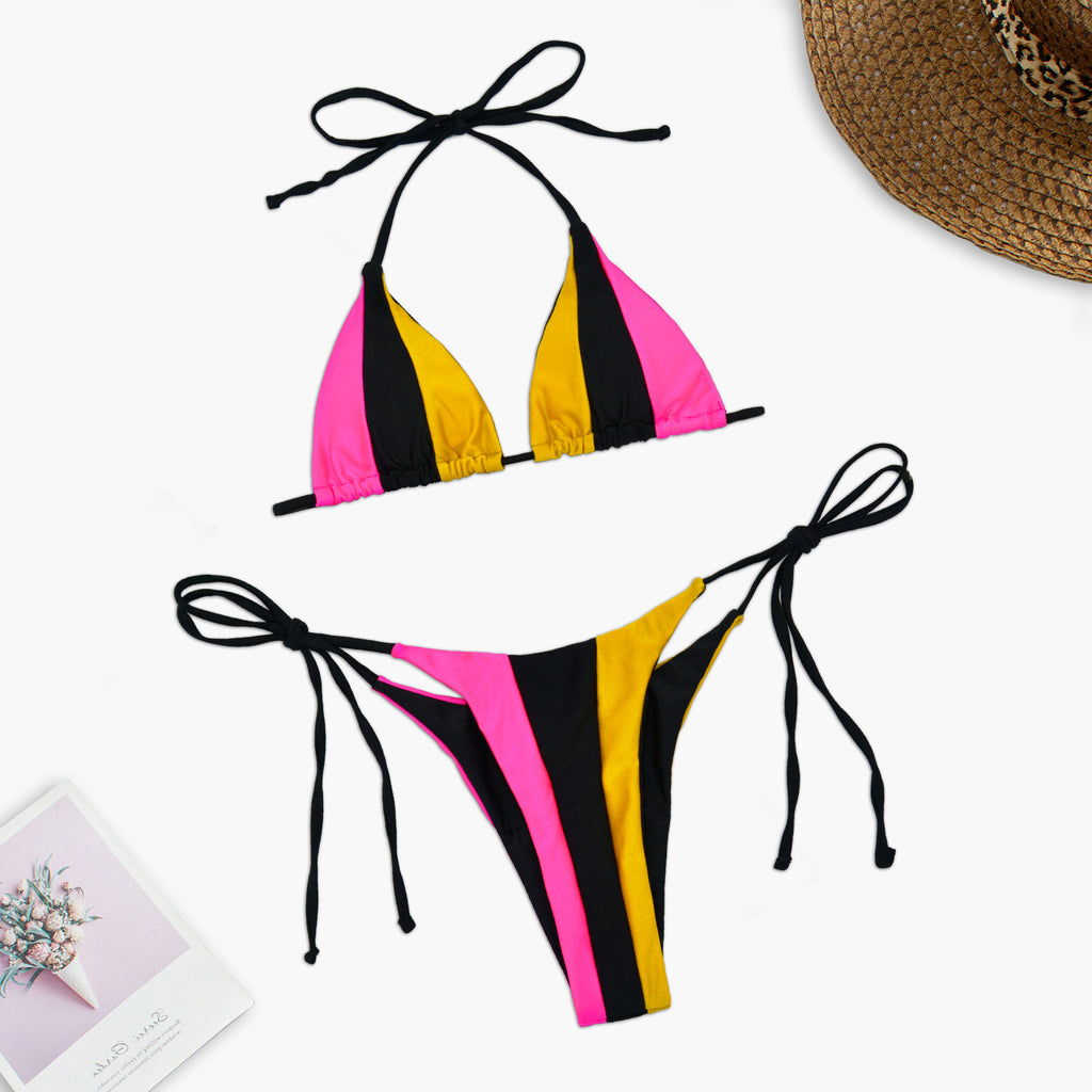 2 Piece Sexy Patchwork Halter Straps Swimsuit
