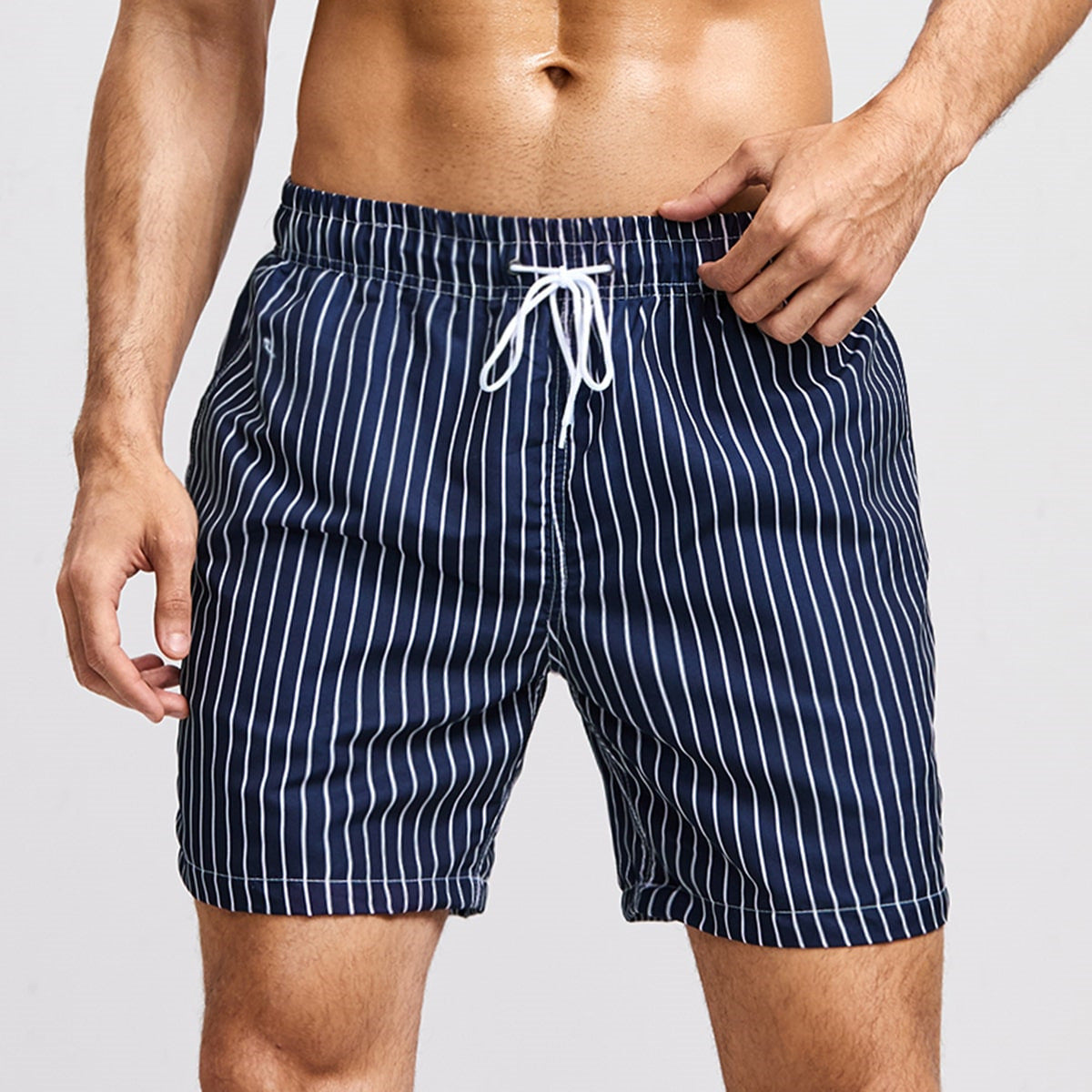 Mens Stripe Plus Size Swim Trunk