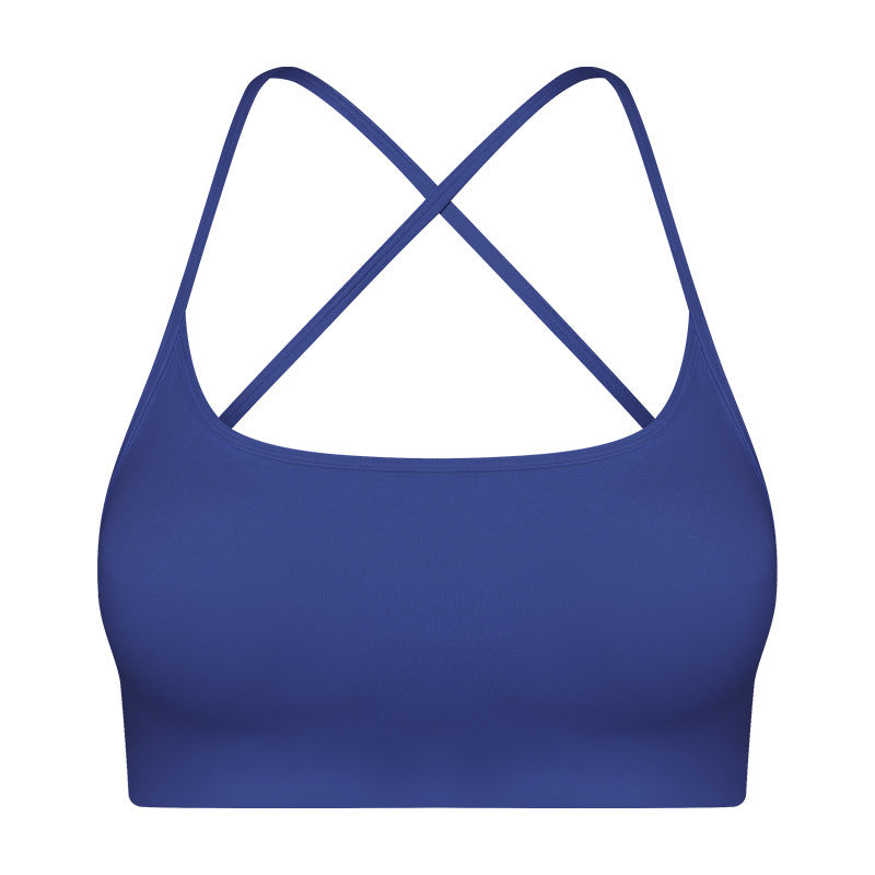 Solid Color Thin Strap Cross Hollow Back Sports Bra