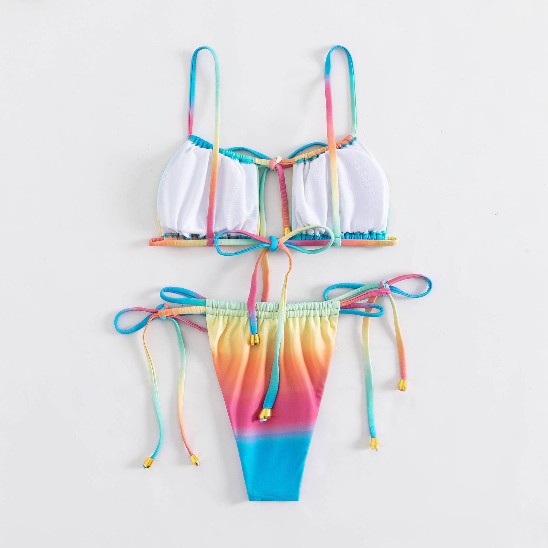 Sexy rainbow gradient split swimsuit