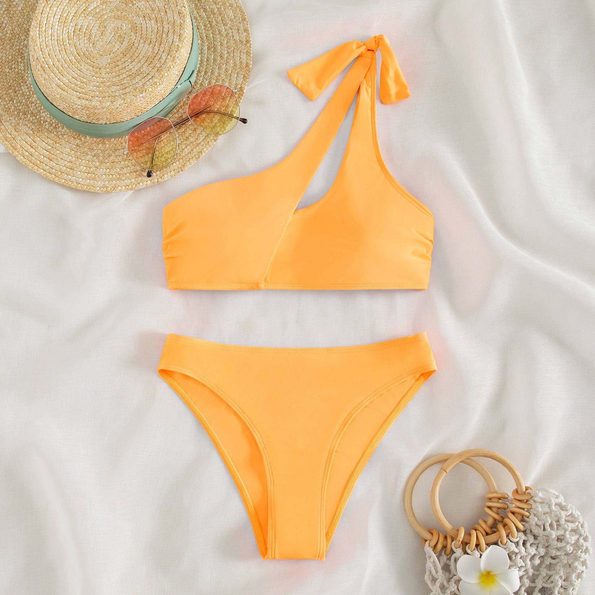 One Shoulder Solid Brazilian Bikini