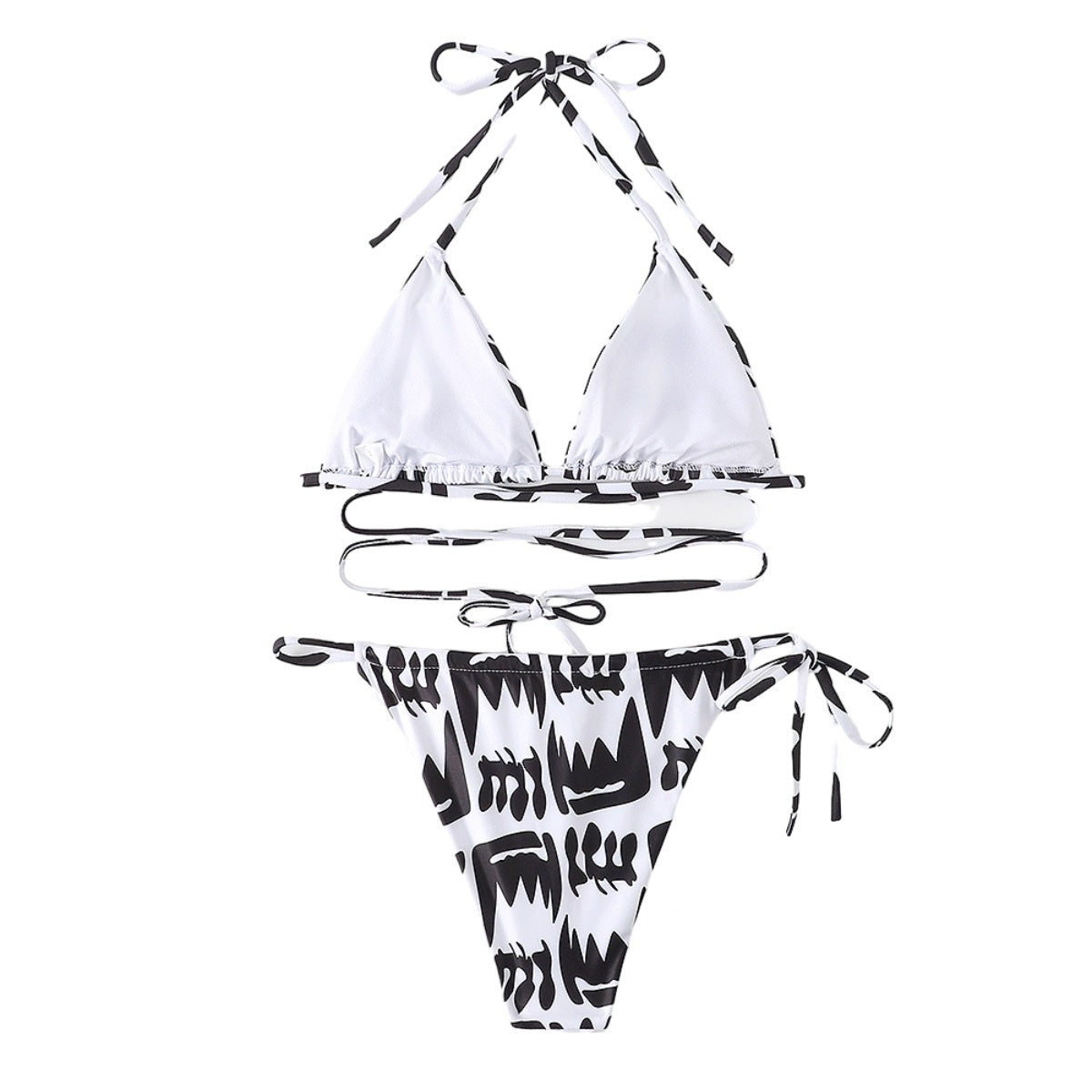 Halter Neck Bathing Suits Two-pieces Print Bikini Set Triangle