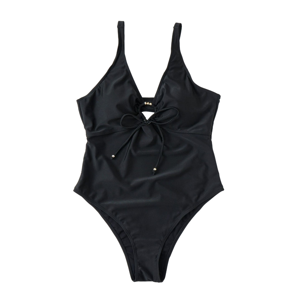 Plus Size Tie Bodysuit cutout Deep V Swimwear
