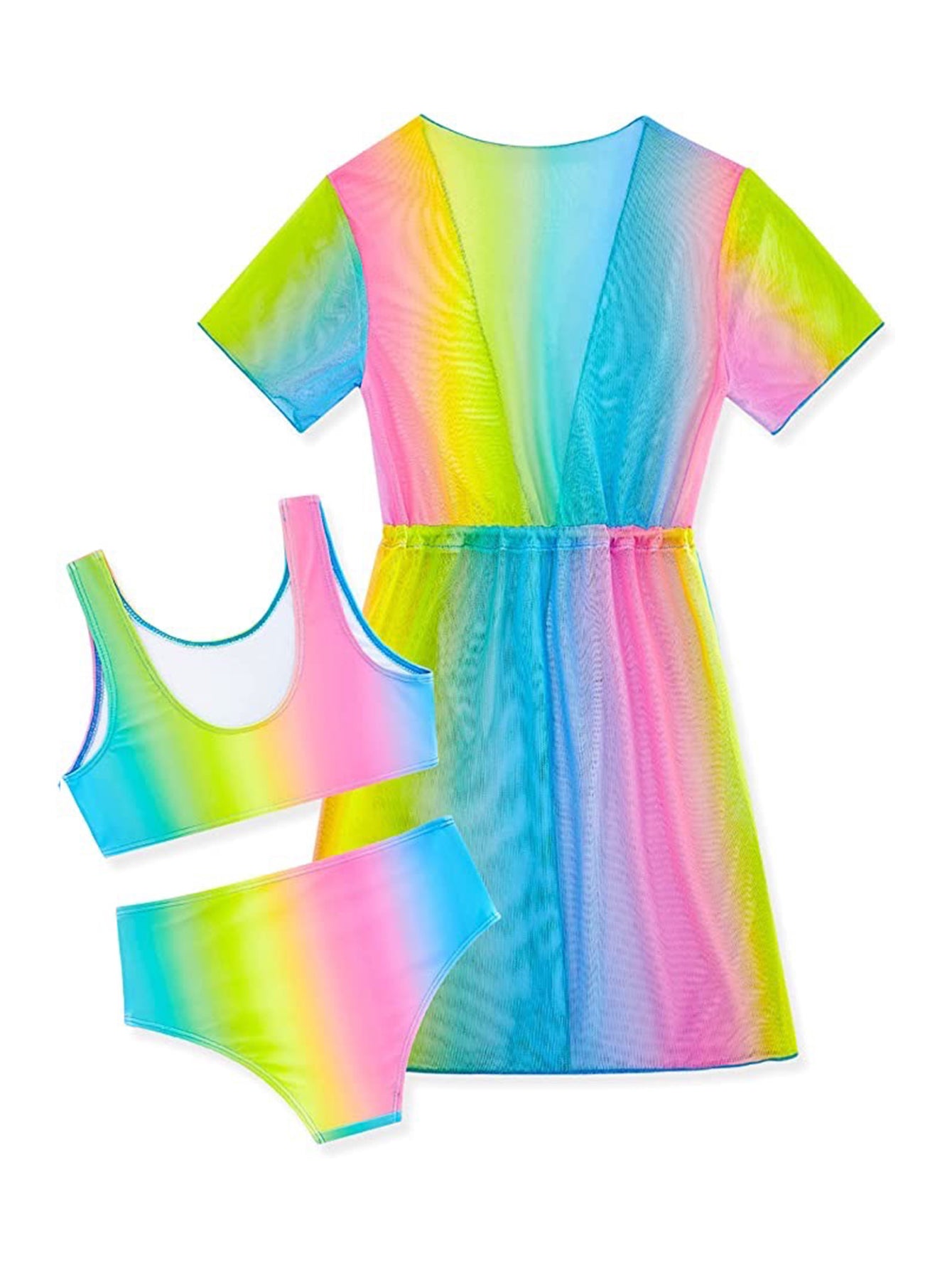 Three pieces girls swimwear fashion colorful swimwear with coverup