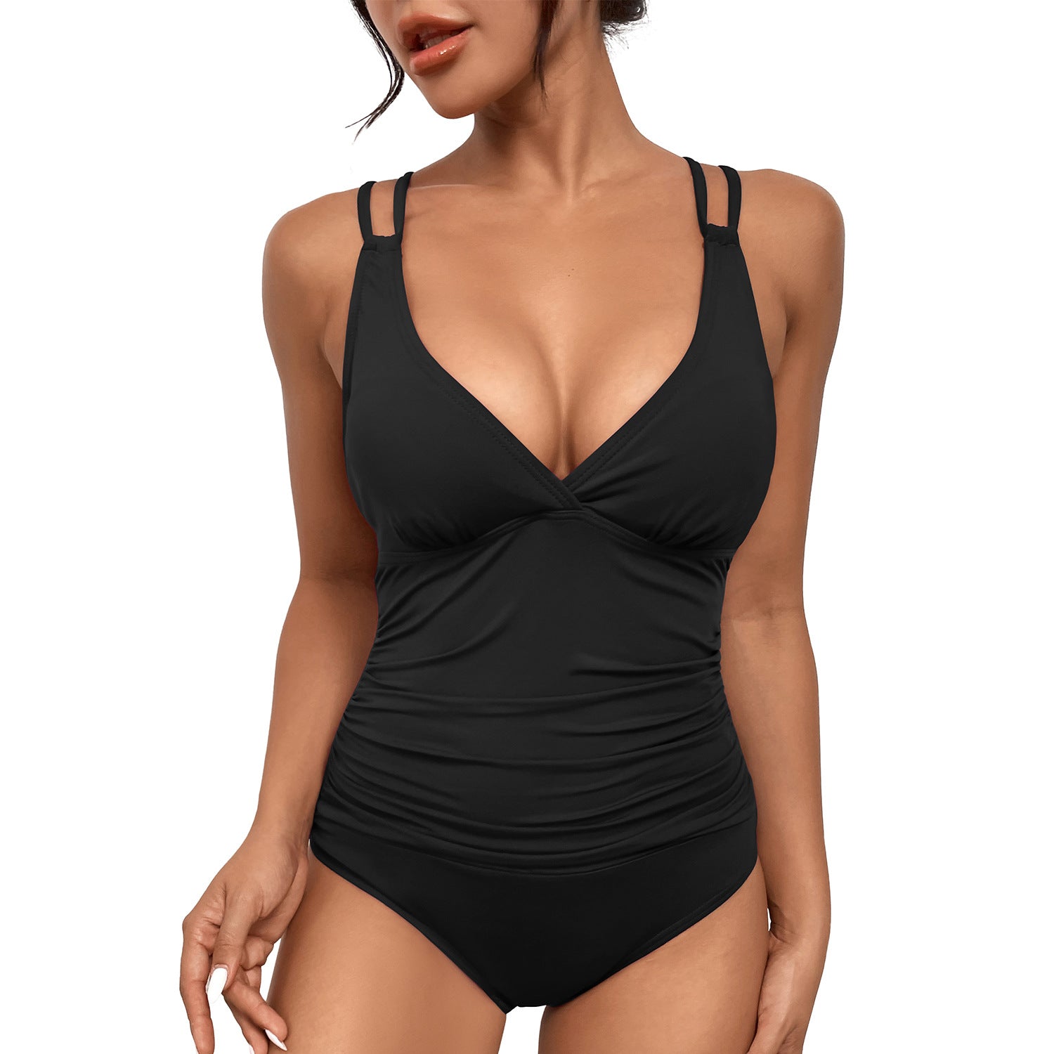 Solid Cross Strap Backless Woman One-pieces Swimwear