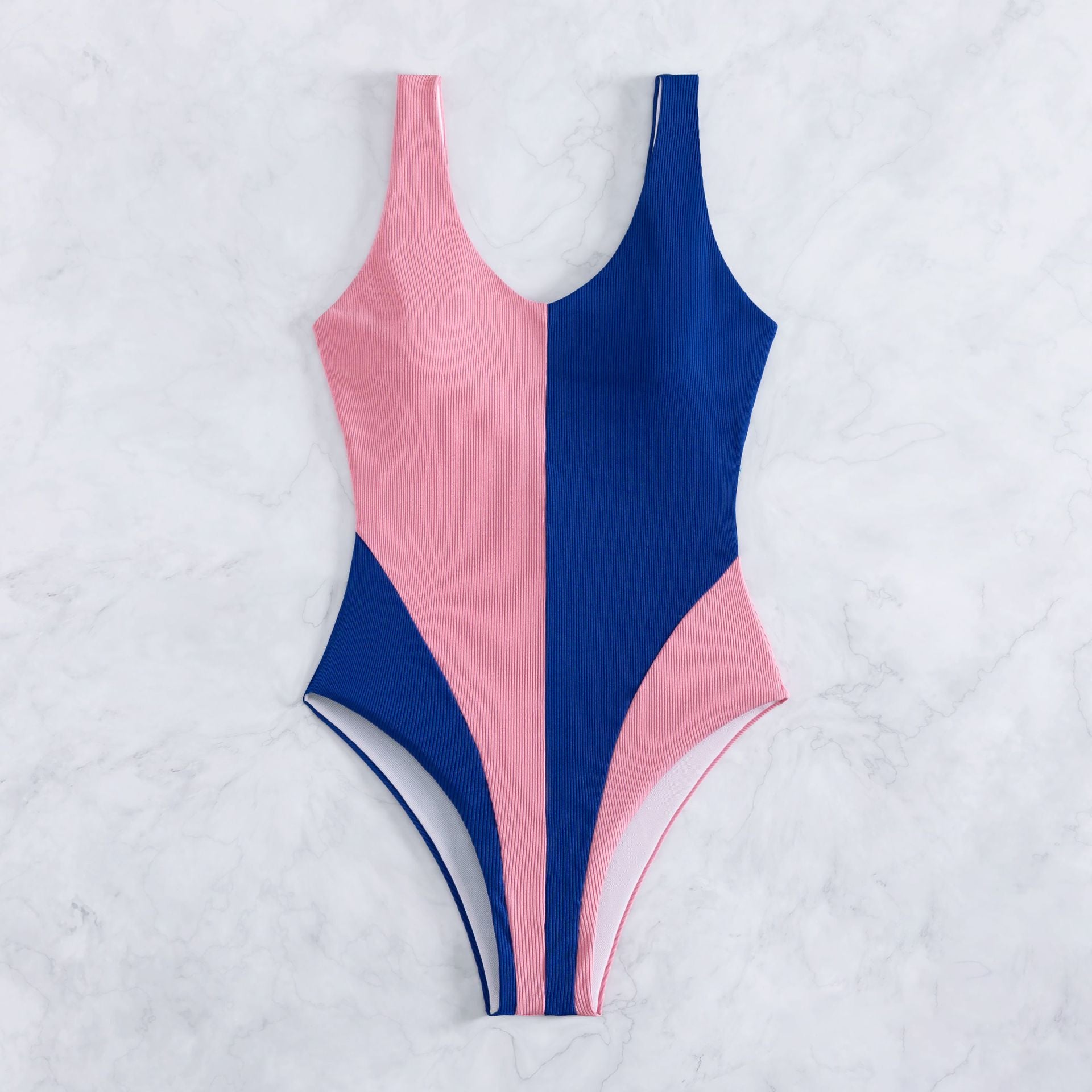 Women Textured Ribbed Fabric Bikini High Leg Beachwear