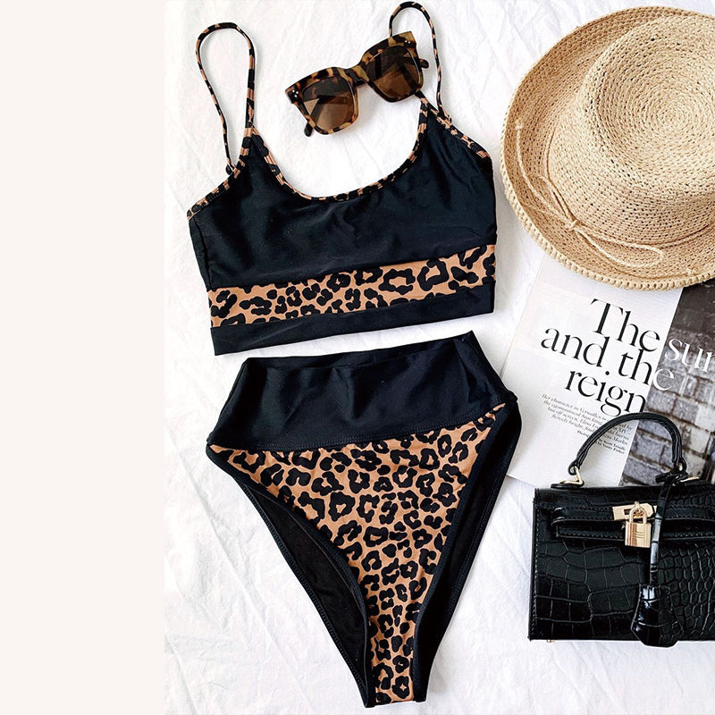 2 pieces Bikini Set Leopard Print High Waist Women's swimsuit