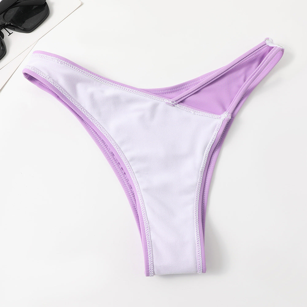 Women One Shoulder Swimwear Two Pieces Solid Color Bikini Set