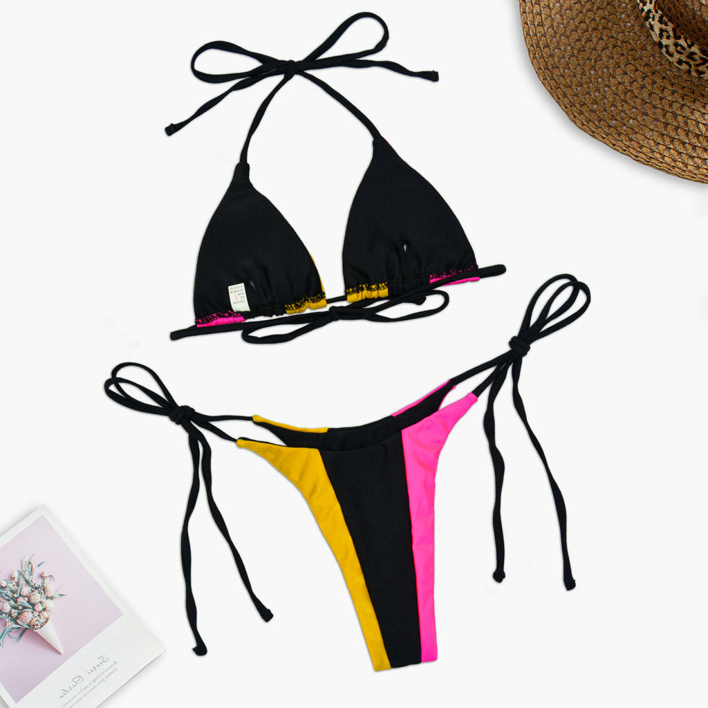 2 Piece Sexy Patchwork Halter Straps Swimsuit