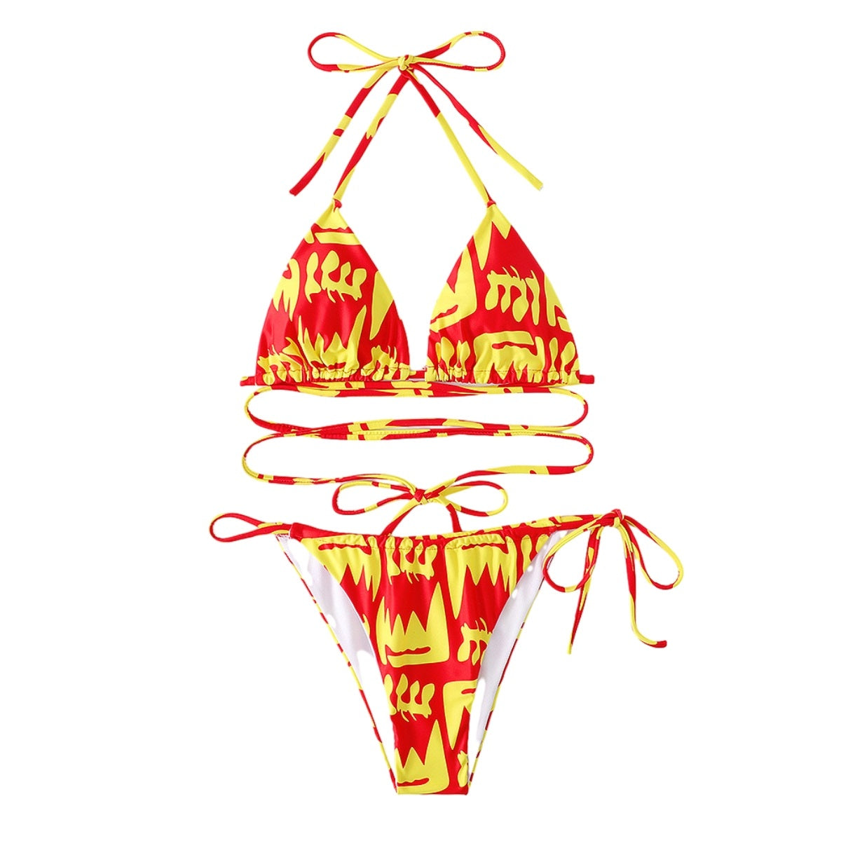 Halter Neck Bathing Suits Two-pieces Print Bikini Set Triangle