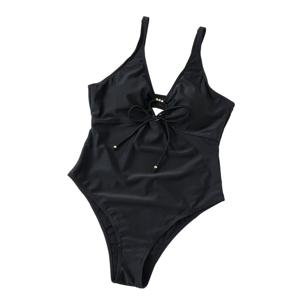Plus Size Tie Bodysuit cutout Deep V Swimwear