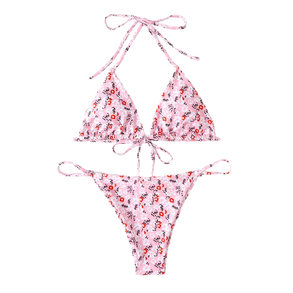 2 Pieces Floral Print Bikini Set Geometric Women Swimwear