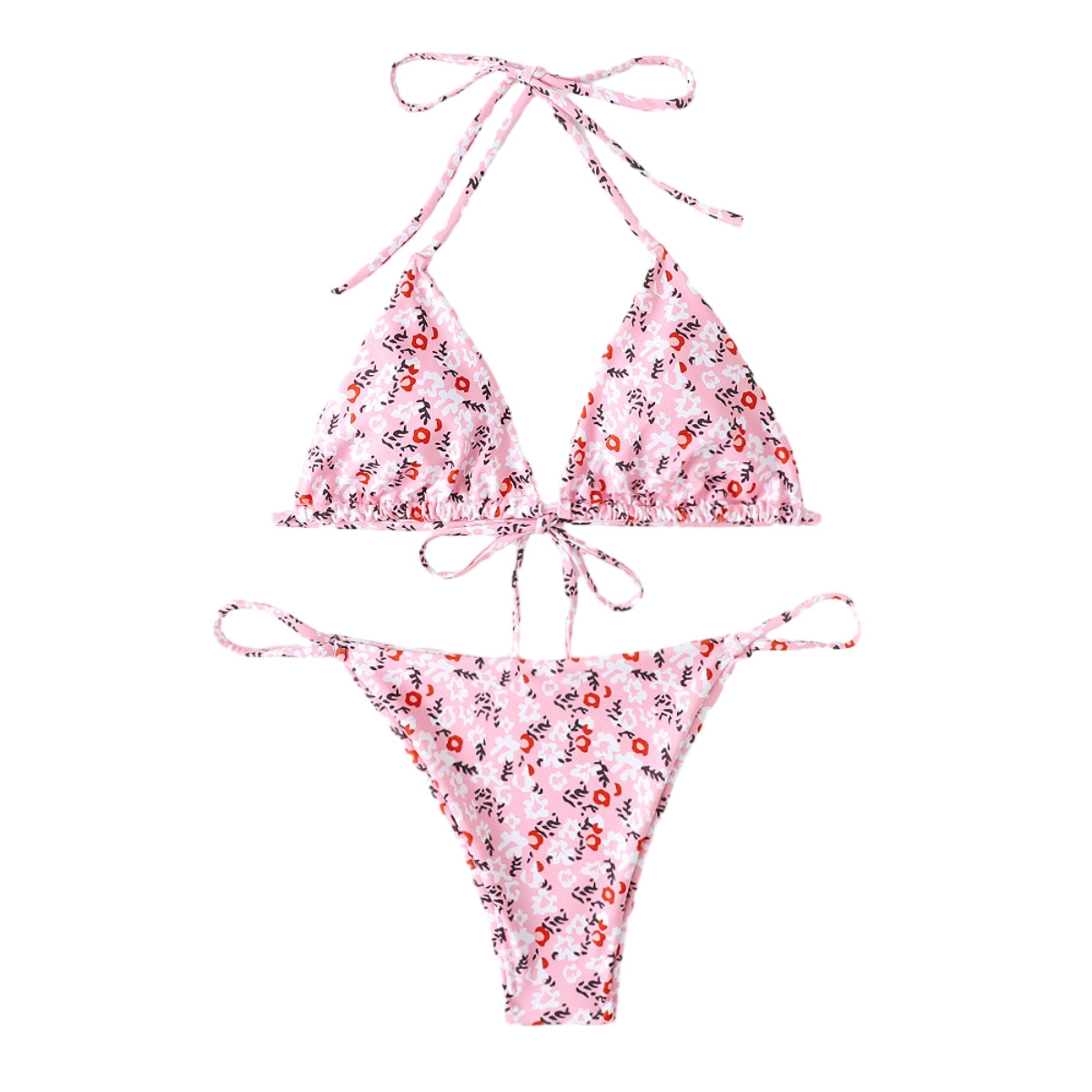 2 Pieces Floral Print Bikini Set Geometric Women Swimwear