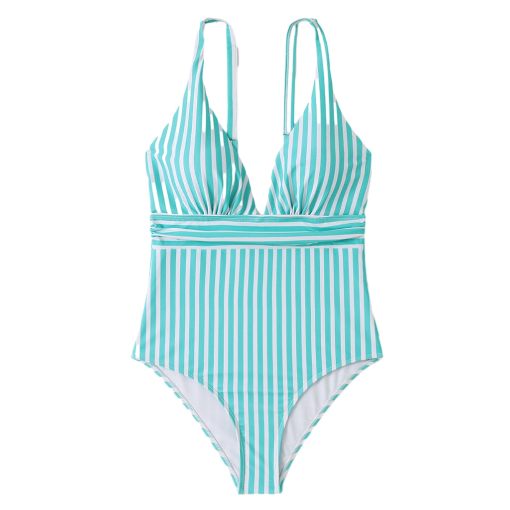 Women One Piece Swimwear Sexy V Neck Striped Women Swimsuit