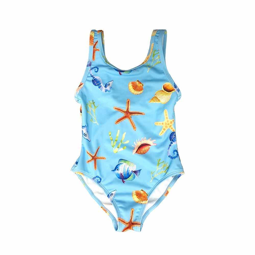 Girls cute swimwear one piece swimsuit blue beach wear for holiday