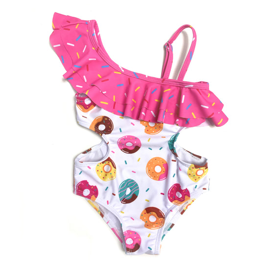 Girls One Piece Swimsuit Kids Swimming Wear Drop Shoulder Swimsuit