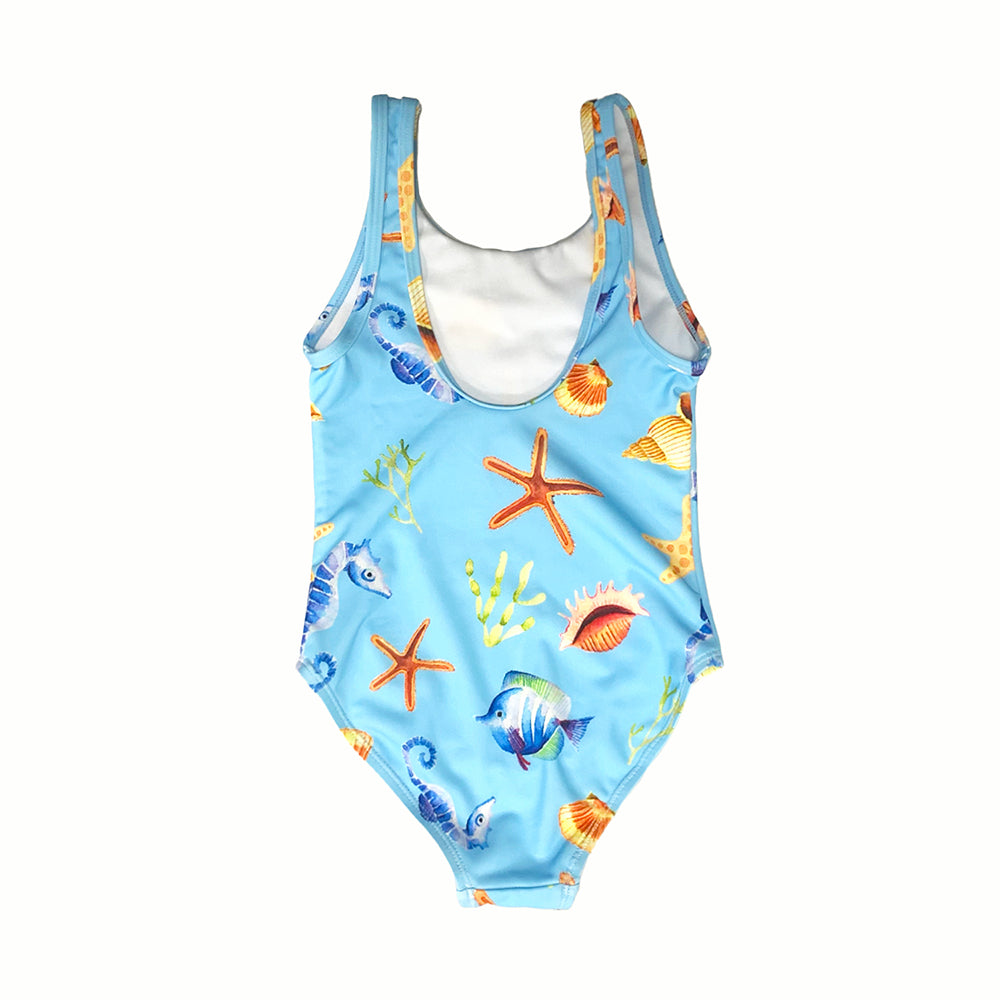 Girls cute swimwear one piece swimsuit blue beach wear for holiday
