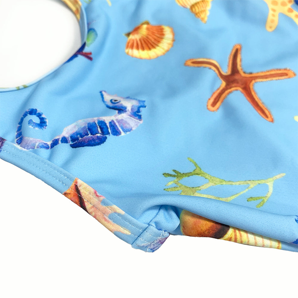 Girls cute swimwear one piece swimsuit blue beach wear for holiday