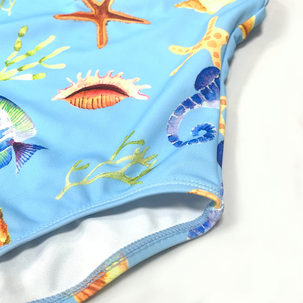 Girls cute swimwear one piece swimsuit blue beach wear for holiday
