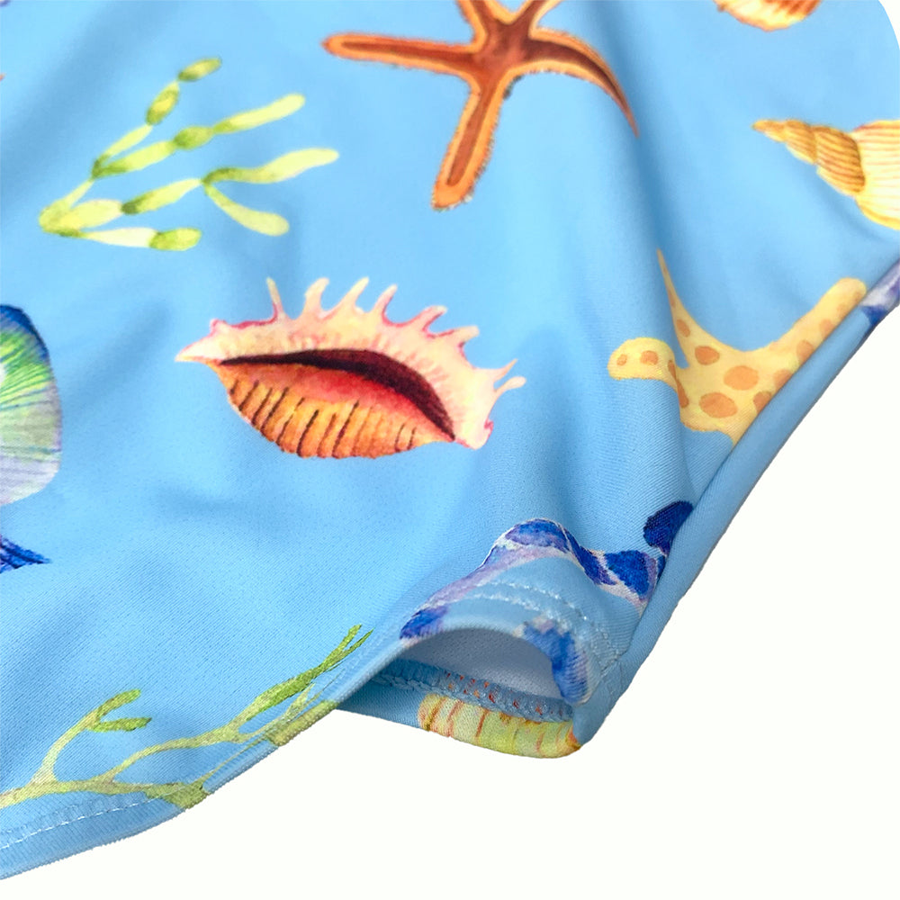 Girls cute swimwear one piece swimsuit blue beach wear for holiday