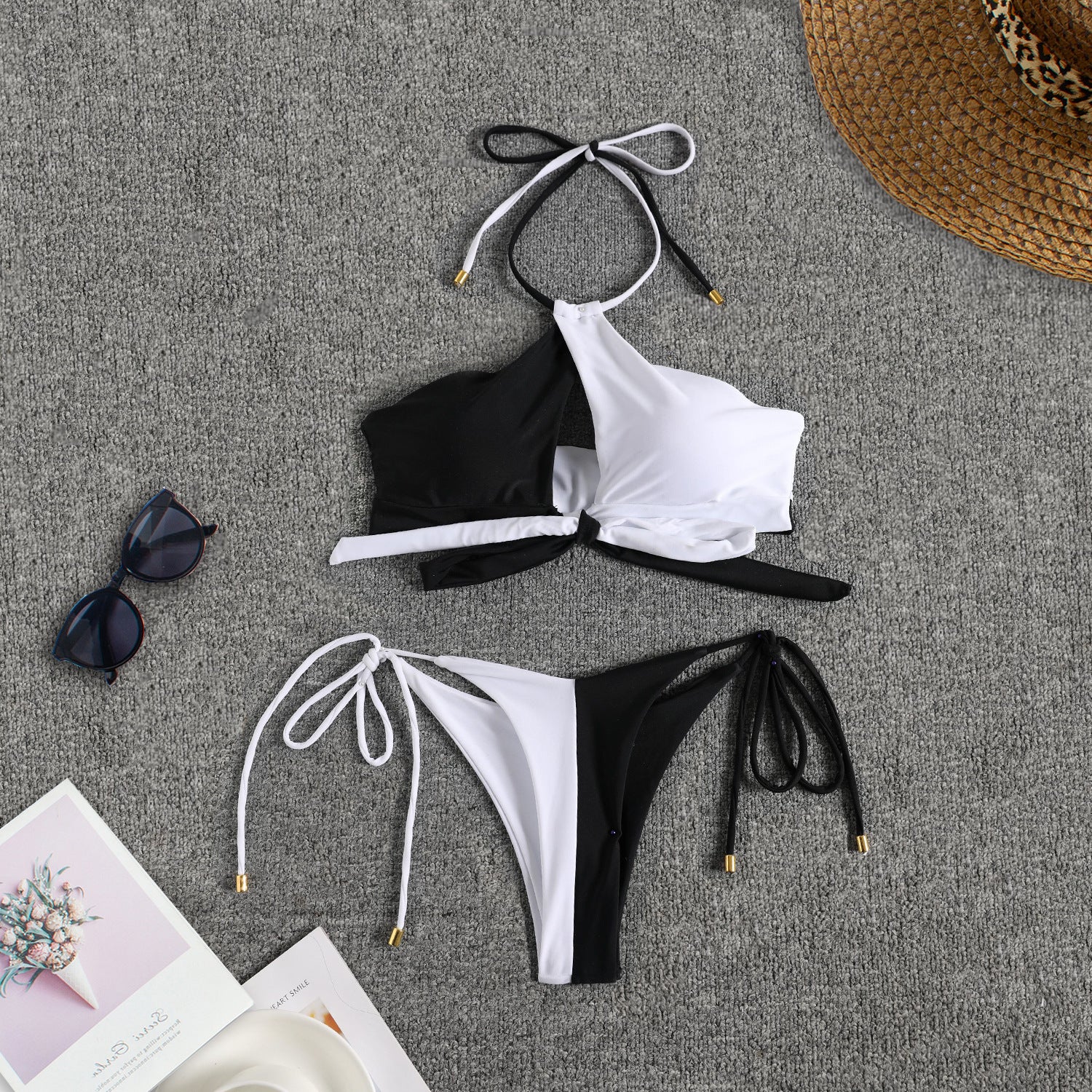 Two Pieces Patchwork Women Lace-up Bikini