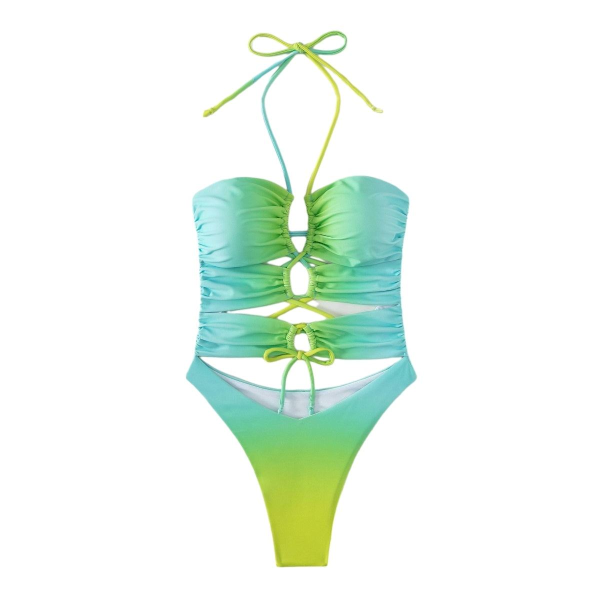 Tape-up swimsuit with gradient color
