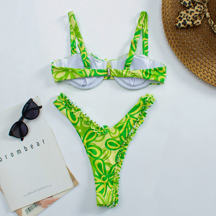 2 Pieces Sexy Bikini Set Floral Print Young Girls Swimwear