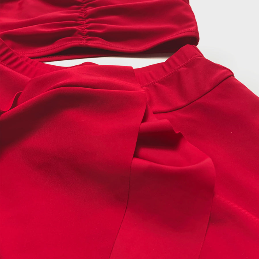 Three Pieces Red Swimming Beach Wear Swimsuit Girls Swimwear