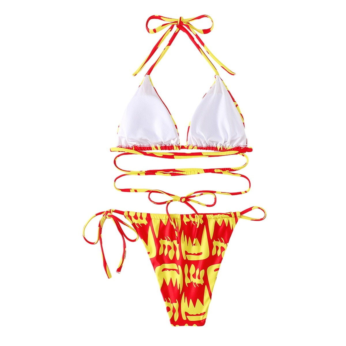Halter Neck Bathing Suits Two-pieces Print Bikini Set Triangle