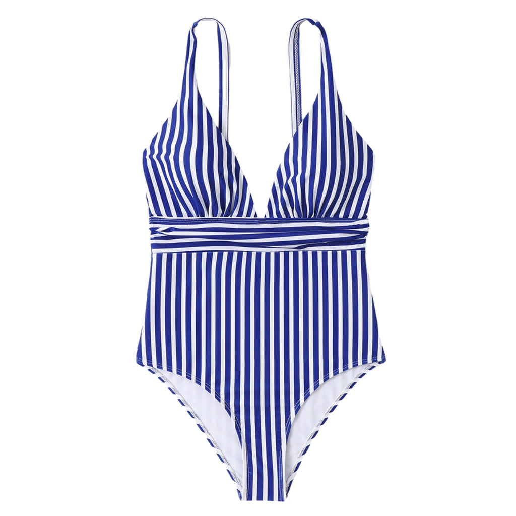 Women One Piece Swimwear Sexy V Neck Striped Women Swimsuit
