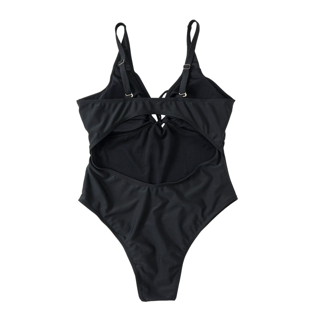 Plus Size Tie Bodysuit cutout Deep V Swimwear