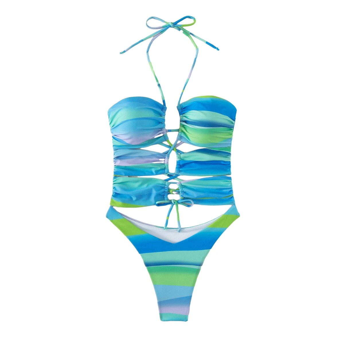 Tape-up swimsuit with gradient color