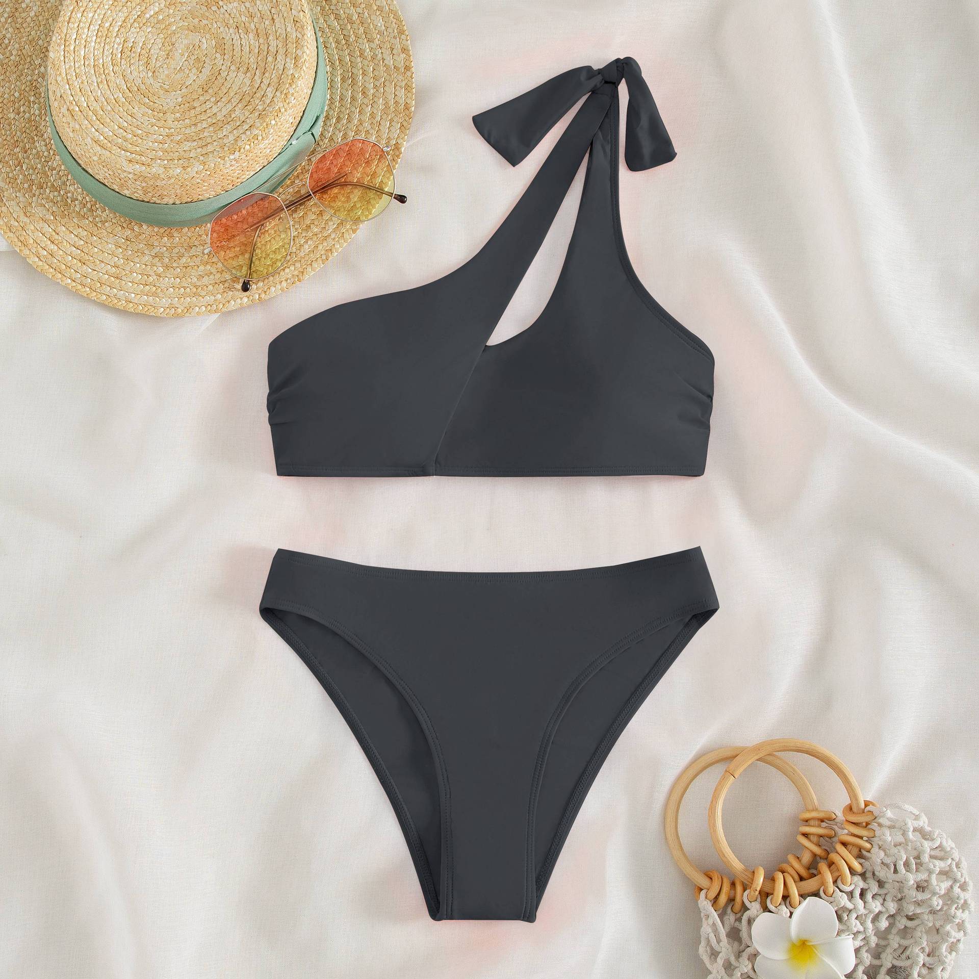 One Shoulder Solid Brazilian Bikini