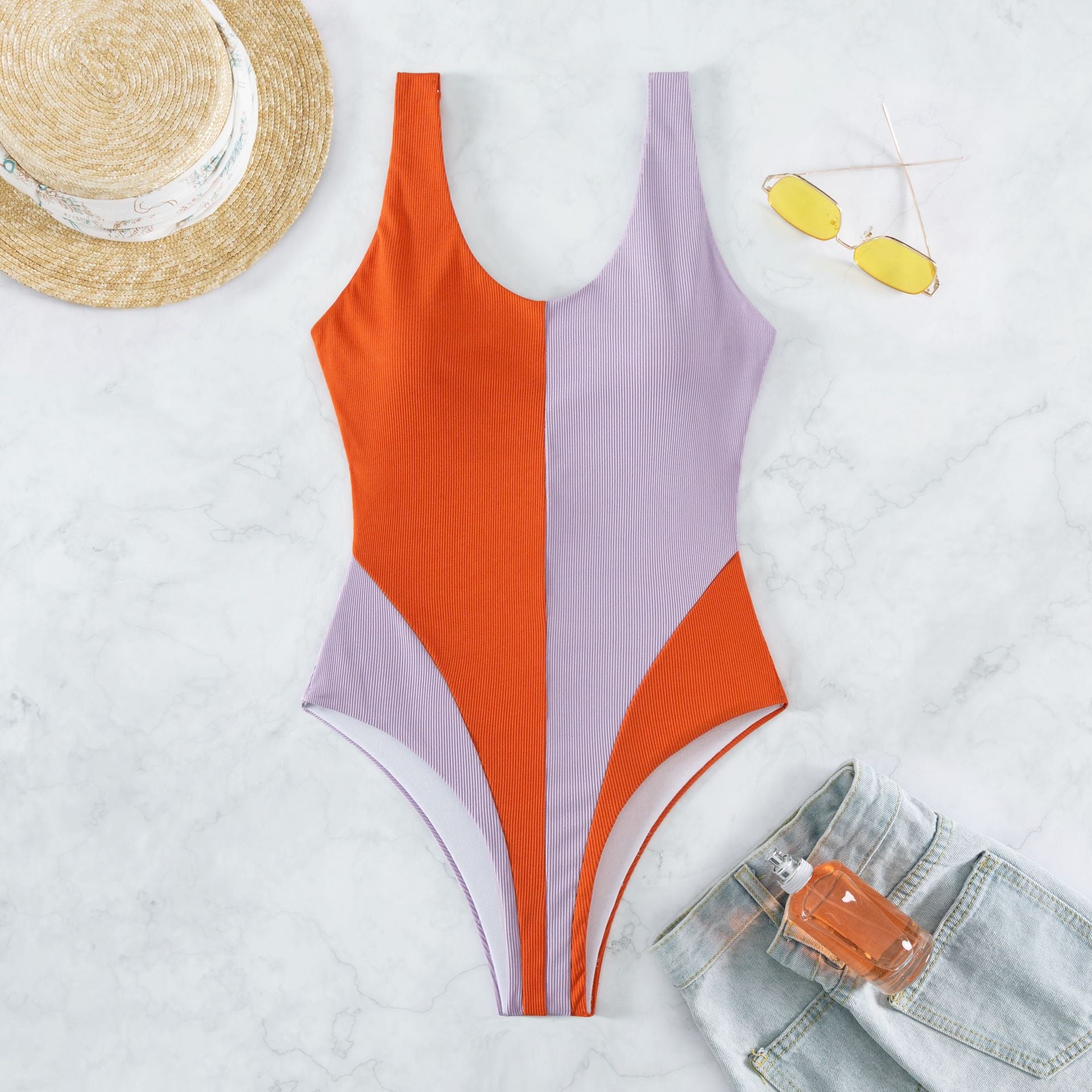 Women Textured Ribbed Fabric Bikini High Leg Beachwear
