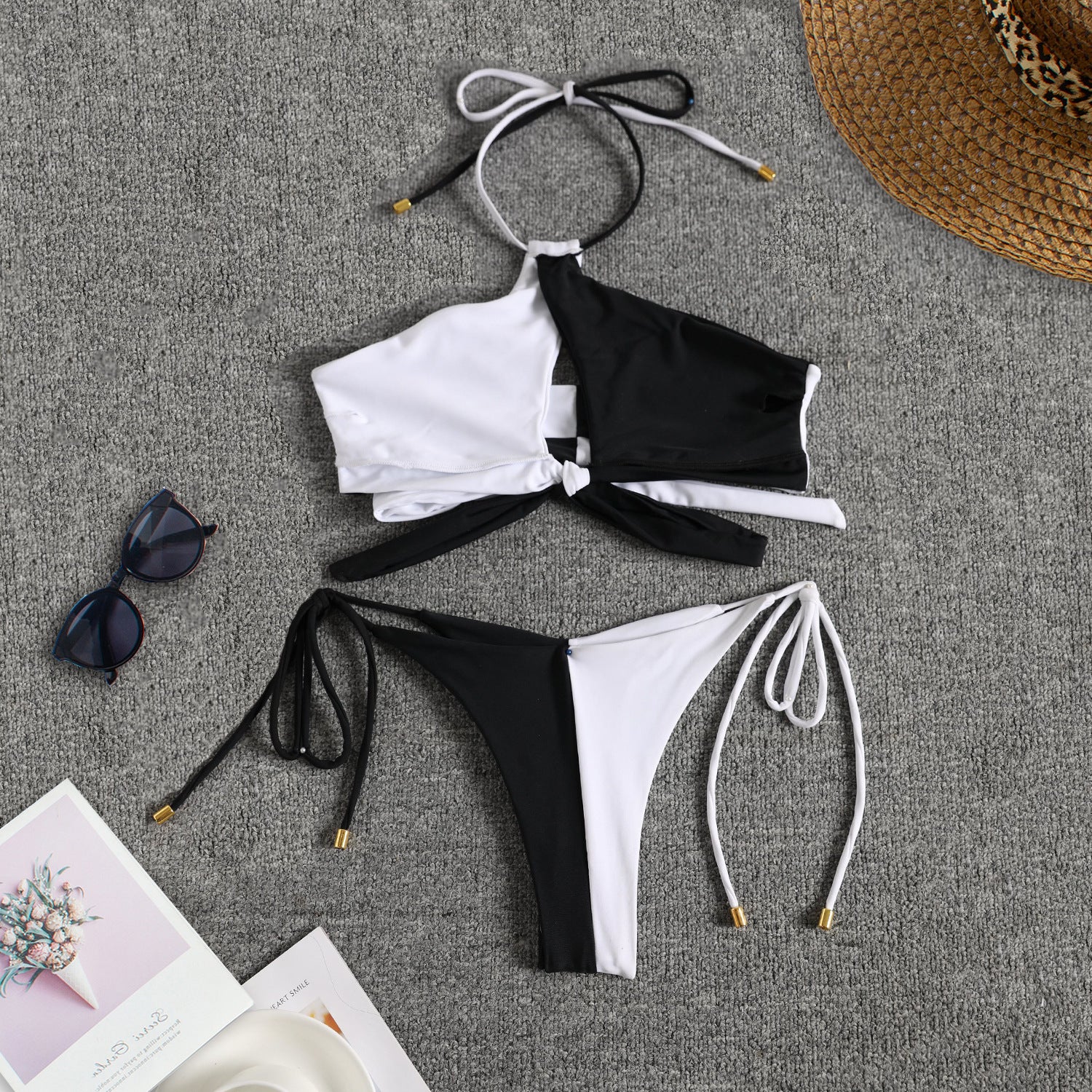 Two Pieces Patchwork Women Lace-up Bikini