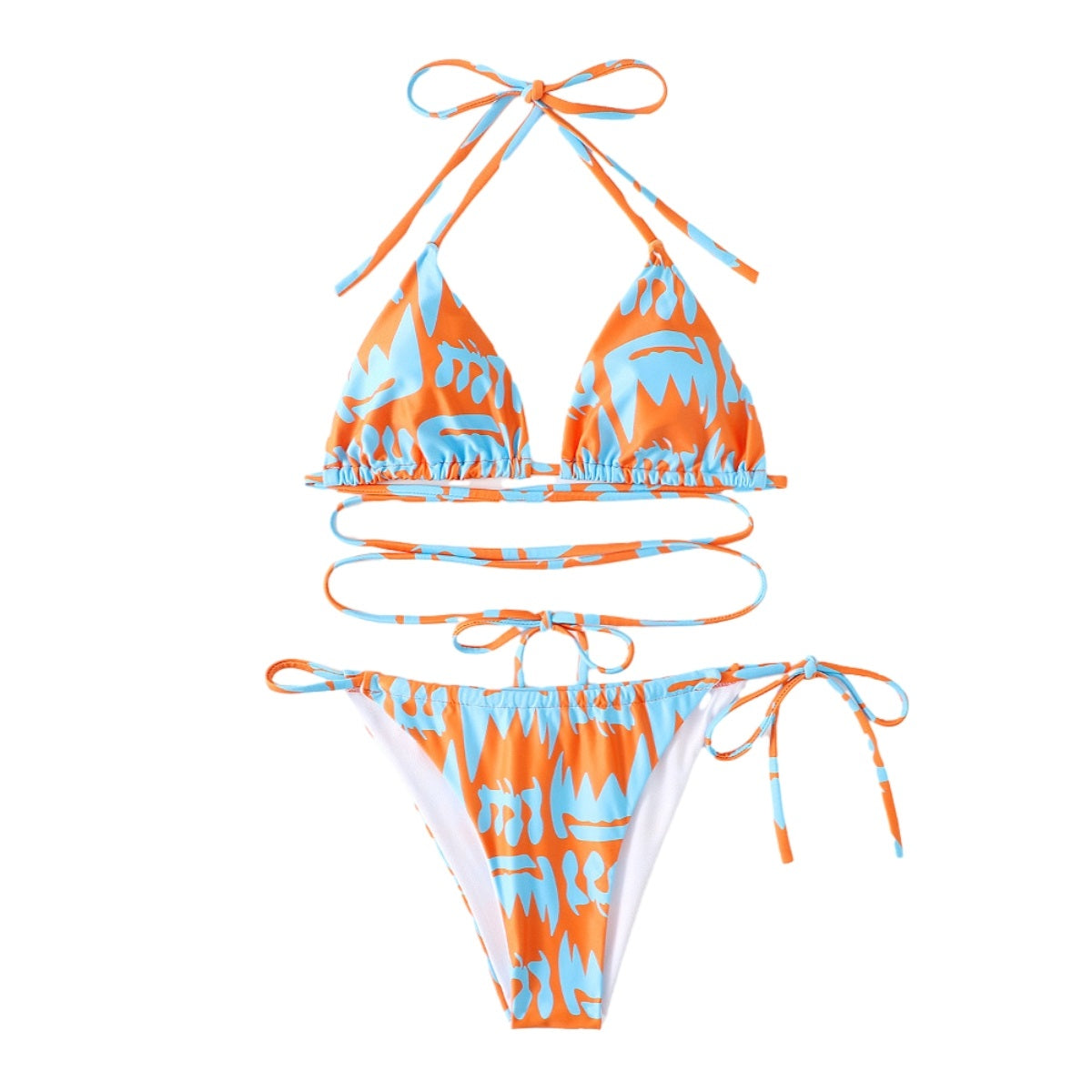 Halter Neck Bathing Suits Two-pieces Print Bikini Set Triangle