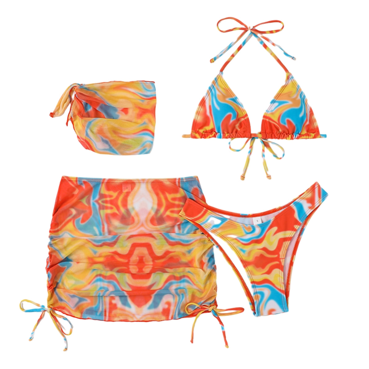 Hot Sexy 4Pcs Women Bikini Sets Tie-Dyed Print Fashion Design Bikini