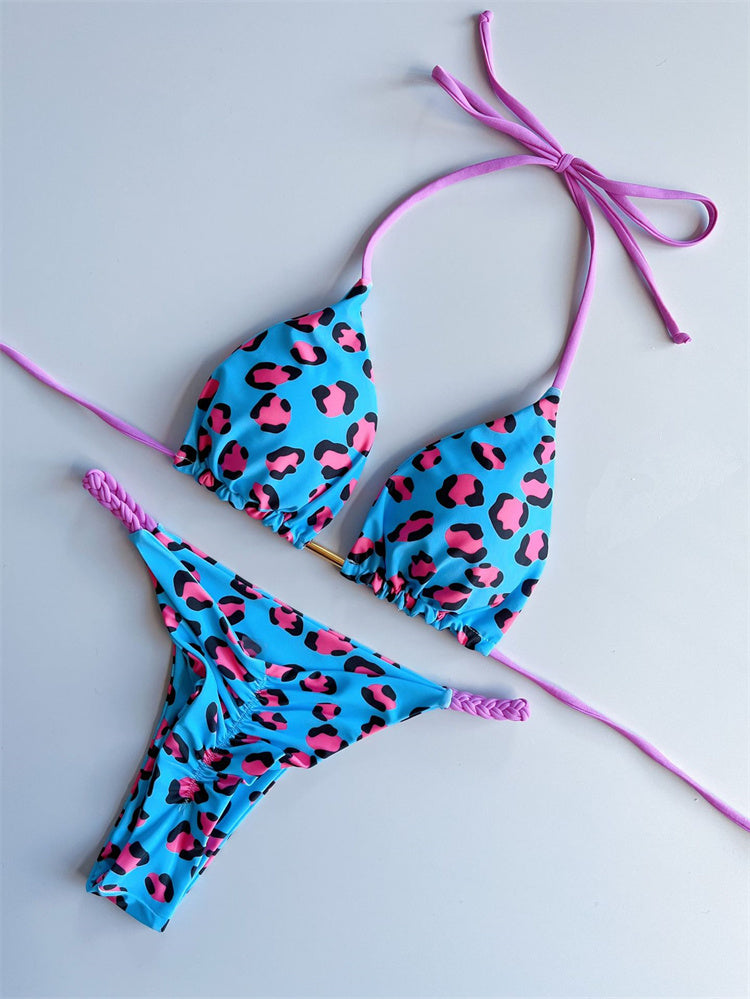 Sexy Leopard Micro Bikini Thong Bikinis Set Brazilian Halter Beach Wear