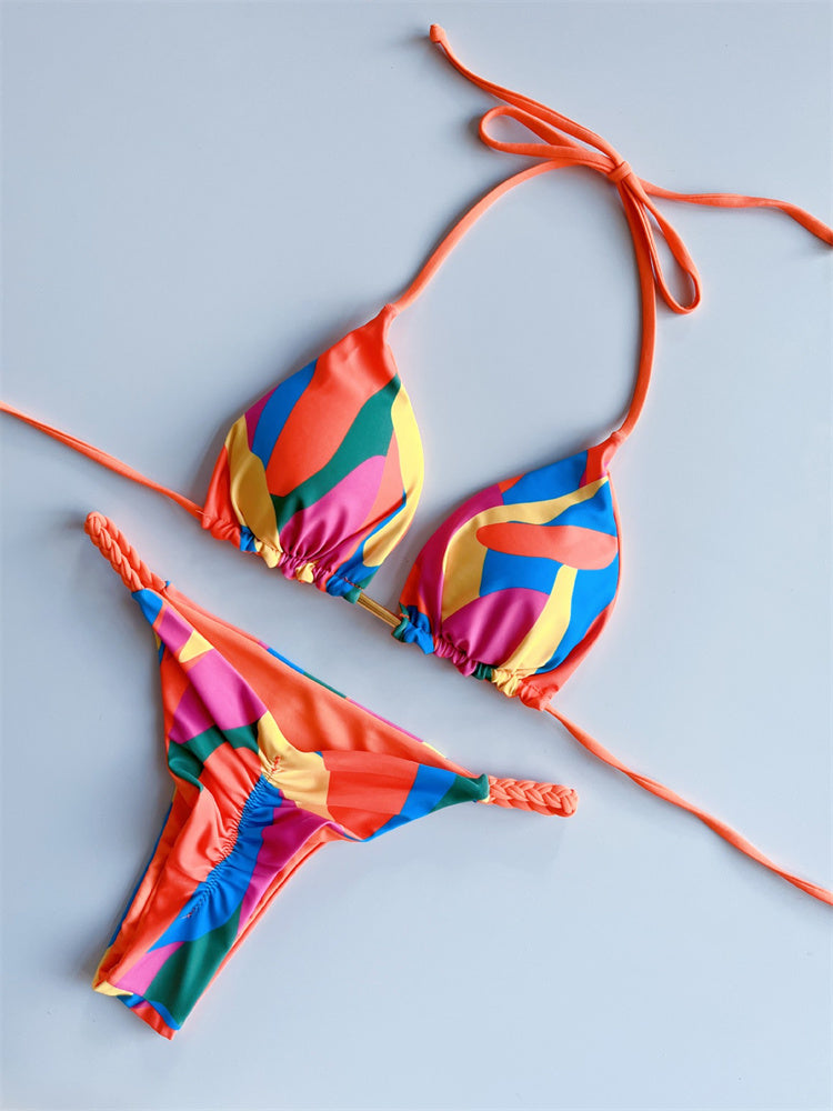 Sexy Leopard Micro Bikini Thong Bikinis Set Brazilian Halter Beach Wear