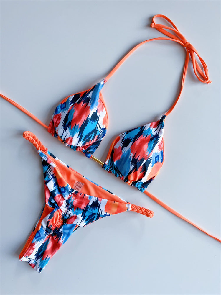 Sexy Leopard Micro Bikini Thong Bikinis Set Brazilian Halter Beach Wear