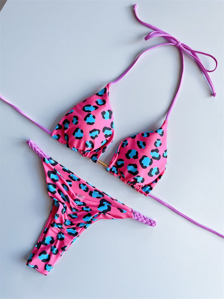 Sexy Leopard Micro Bikini Thong Bikinis Set Brazilian Halter Beach Wear