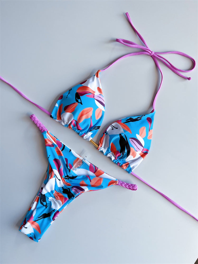 Sexy Leopard Micro Bikini Thong Bikinis Set Brazilian Halter Beach Wear