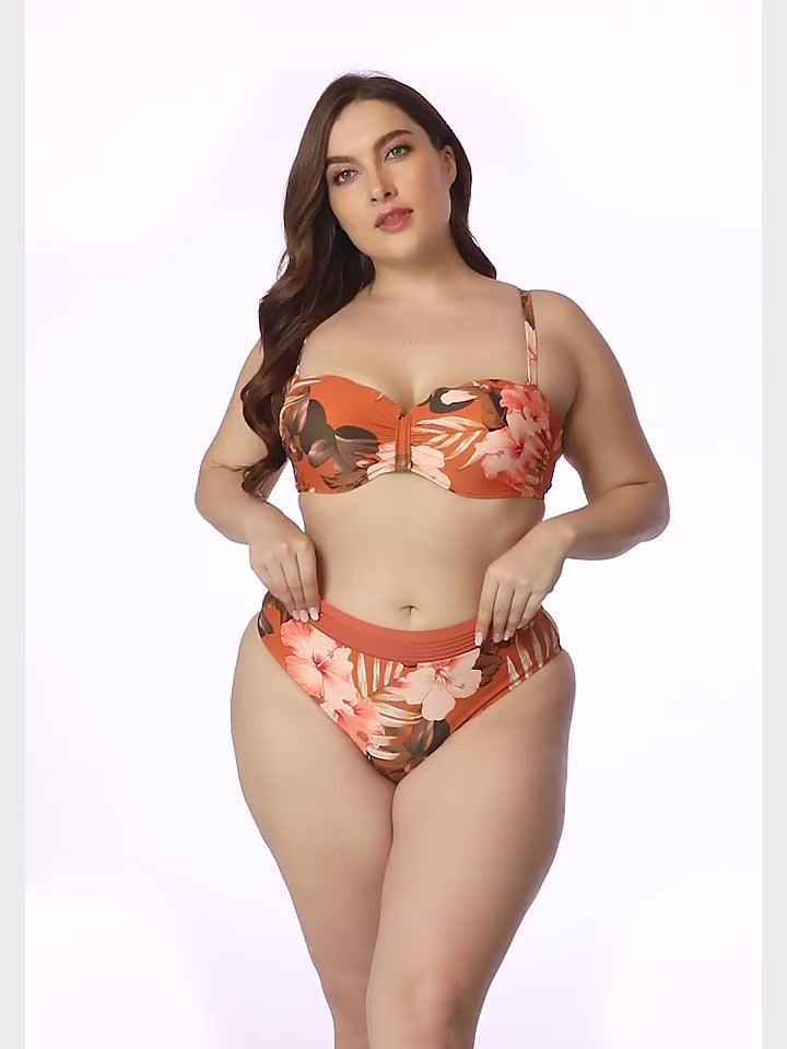 Two Pieces floral print beach swimwear Plus Size High Waisted Swimsuit