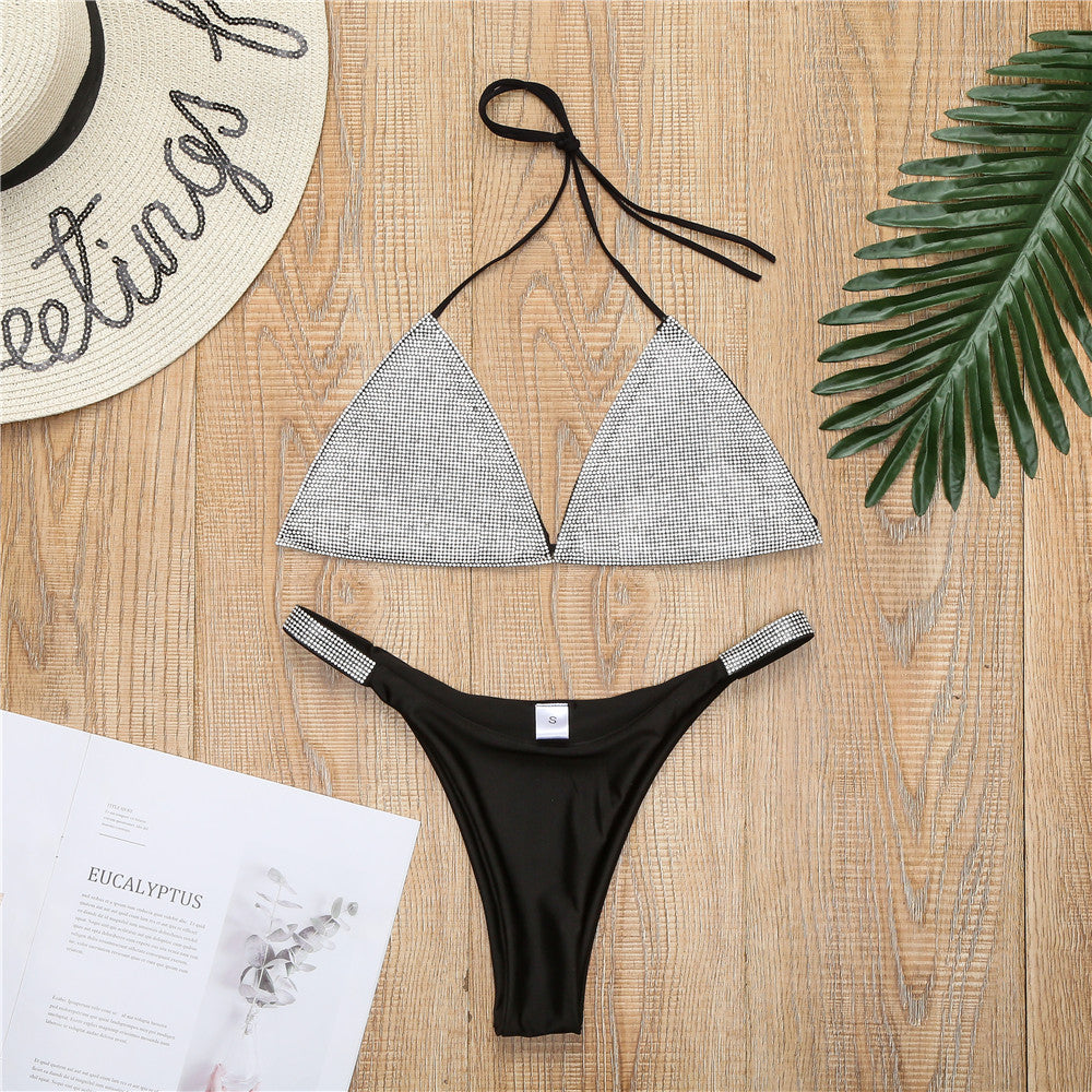 2 pieces sexy sequin diamond Bikini Set patch bandage swimsuit